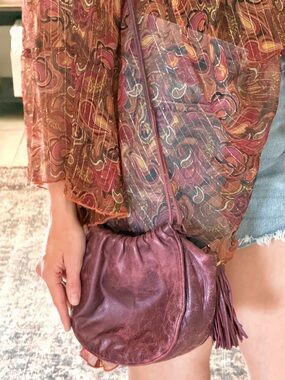 Vintage‎ Ganson San Francisco Metallic Burgundy Leather Mini Bag Tassel Y2K Boho